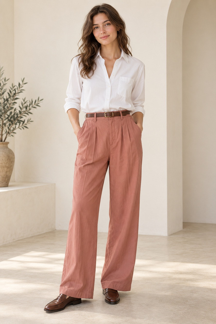 Stitch Fix Rust Wide Leg High Rise Dress Pants Size 29 M Pleated Tencel